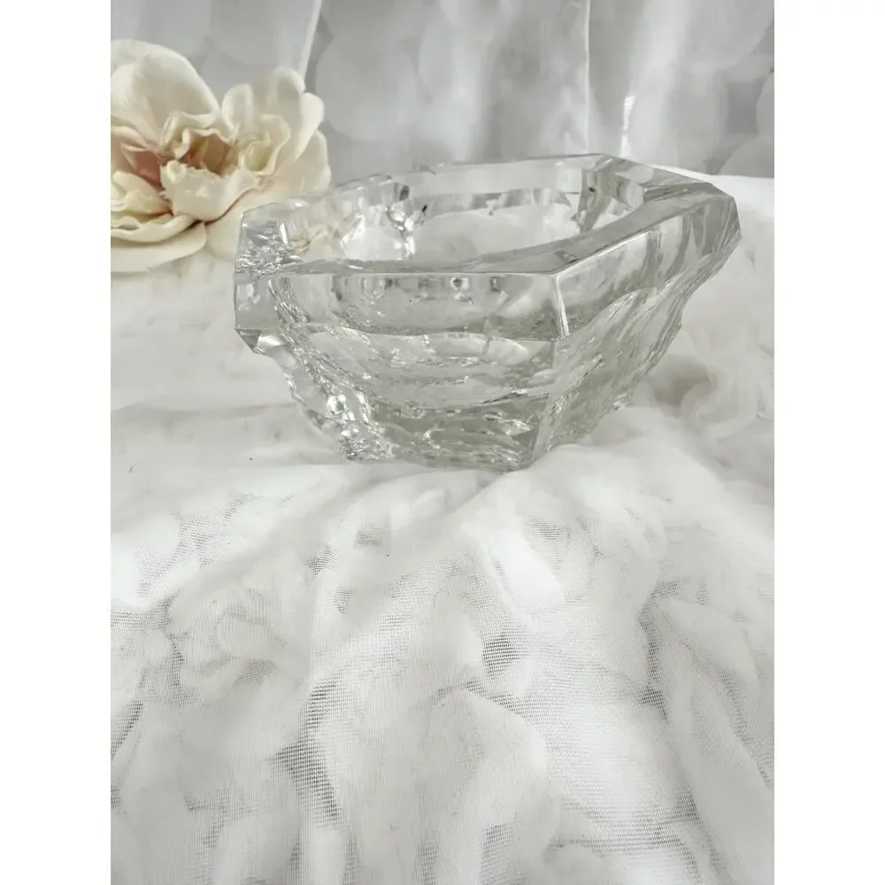 Vintage Lead Crystal MCM Cigarette Ashtray Home Bar Round Heavy Modern
